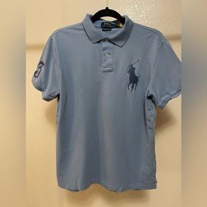 Men’s Polo Ralph Lauren blue big pony polo shirt, Custom slim fit, size medium